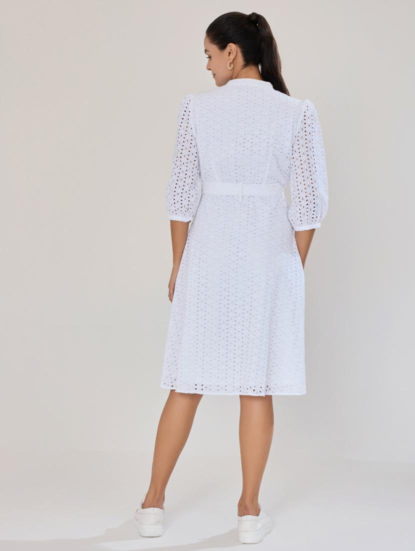 women white cotton blend a-line dress - 21520261 - Standard Image - 6