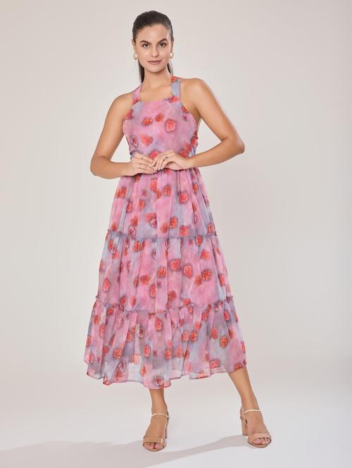 women pink georgette fit & flare dress - 21520263 -  Standard Image - 0