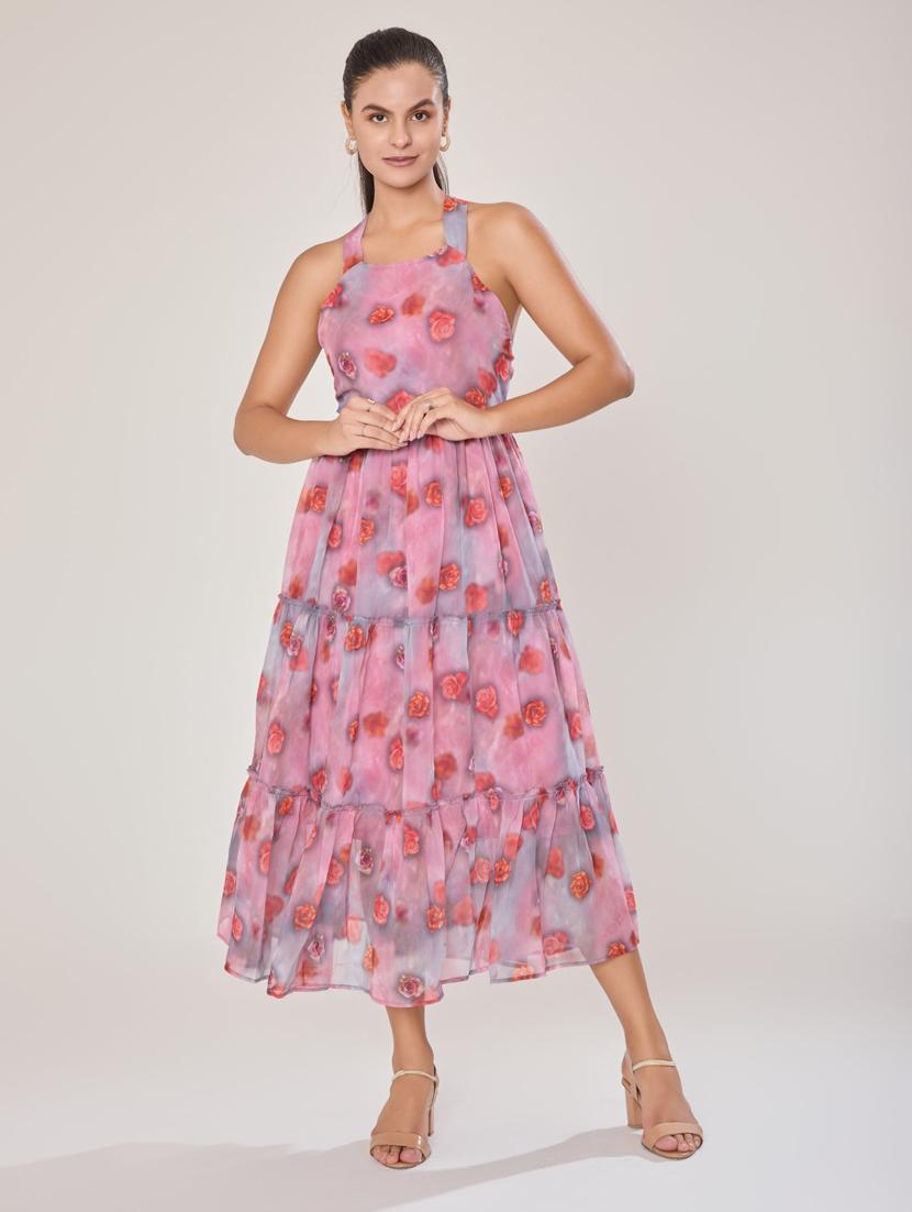 women pink georgette fit & flare dress - 21520263 -  Zoom Image - 0