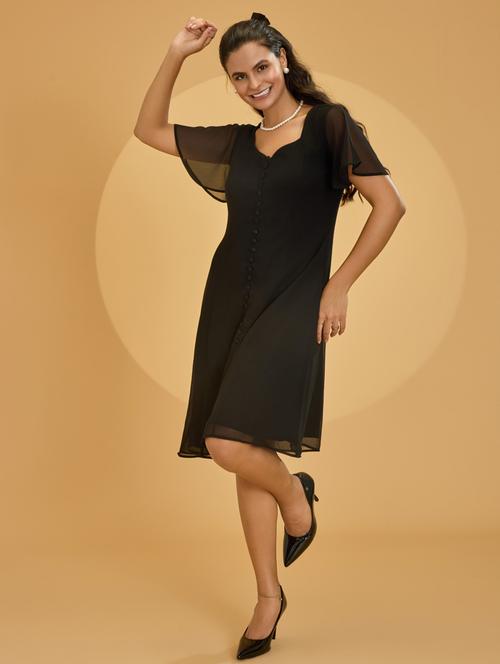 women black crepe a-line dress - 21520266 - Standard Image - 0