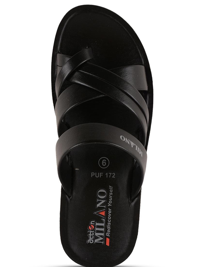 men black solid slip on sandal - 21520327 - Standard Image - 4