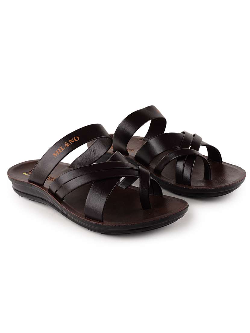 men brown slip on sandal - 21520328 -  Standard Image - 1