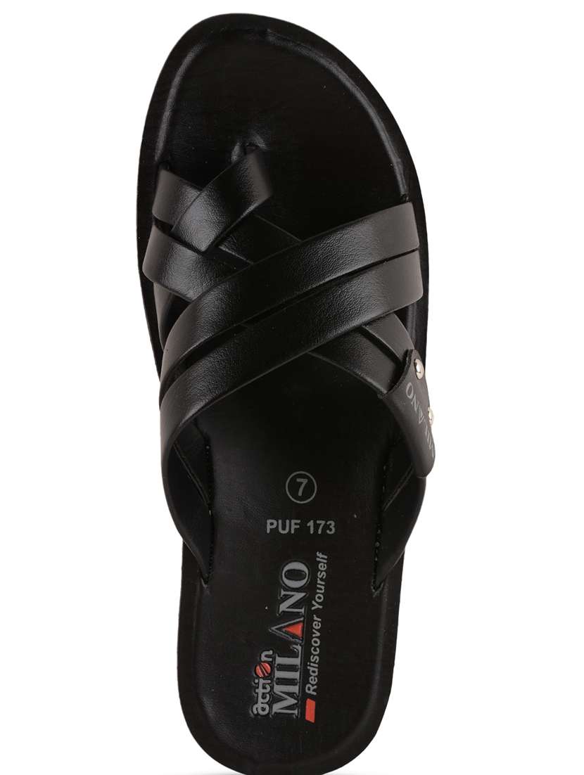 men black solid slip on sandal - 21520329 -  Standard Image - 4