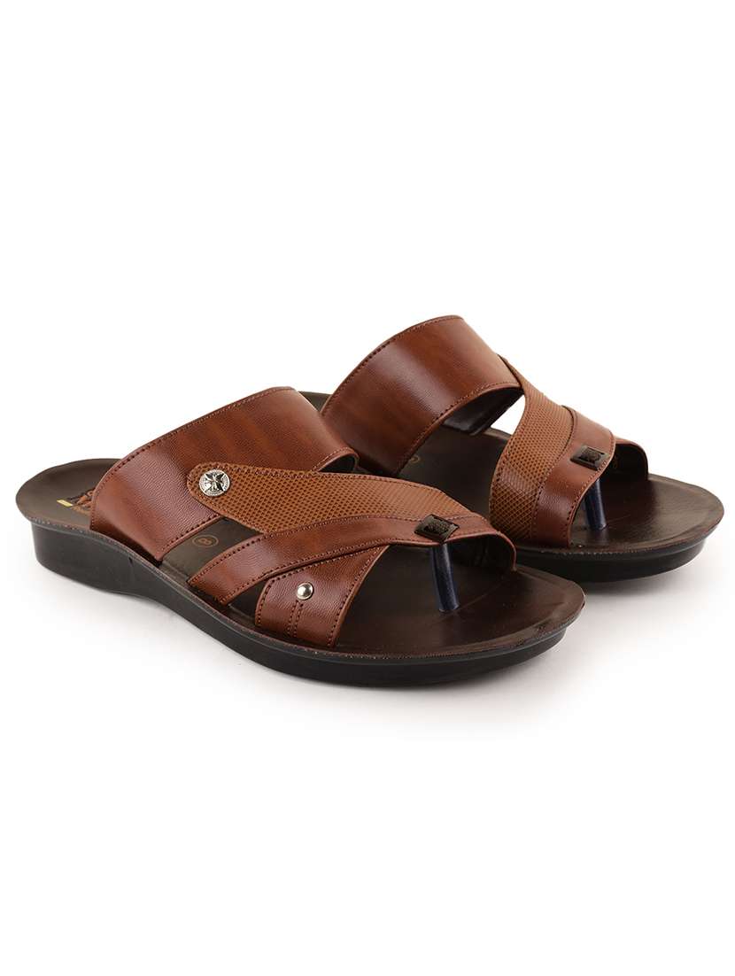 men tan slip on sandals - 21520343 -  Standard Image - 1
