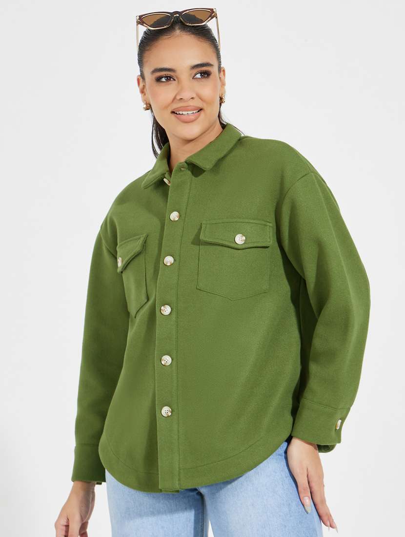 women long sleeve solid regular shacket - 21520384 -  Standard Image - 1