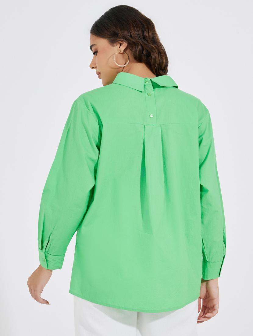 women solid collared high low shirt - 21520419 - Standard Image - 1