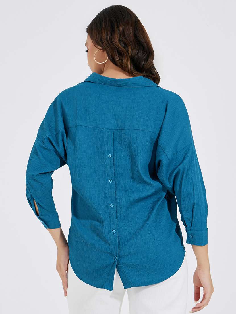 women blue solid oversized shirt - 21520422 -  Standard Image - 1