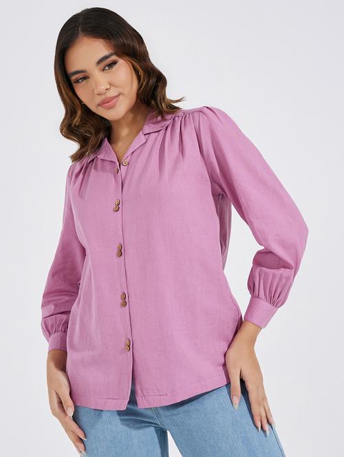 women purple solid regular shirt - 21520423 -  Standard Image - 0
