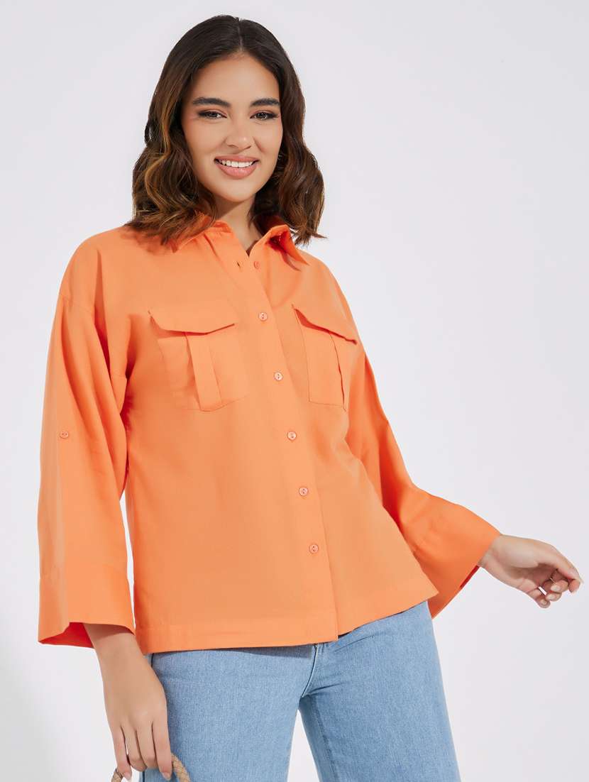 women orange solid oversized shirt - 21520424 -  Standard Image - 1