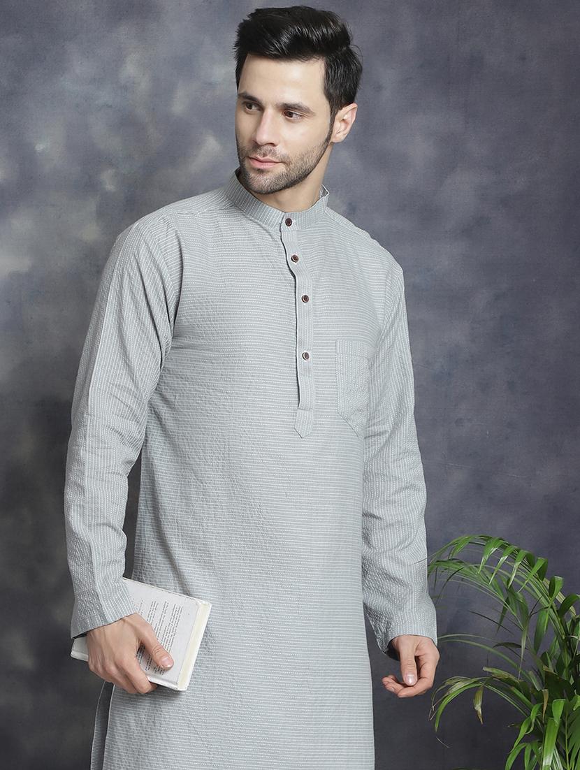 men mandarin neck embroidered long kurta - 21520438 - Standard Image - 4