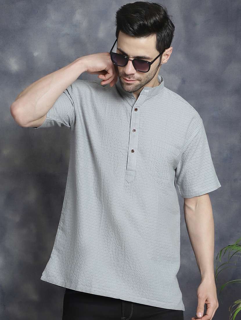 men mandarin neck embroidered short kurta - 21520439 - Standard Image - 1