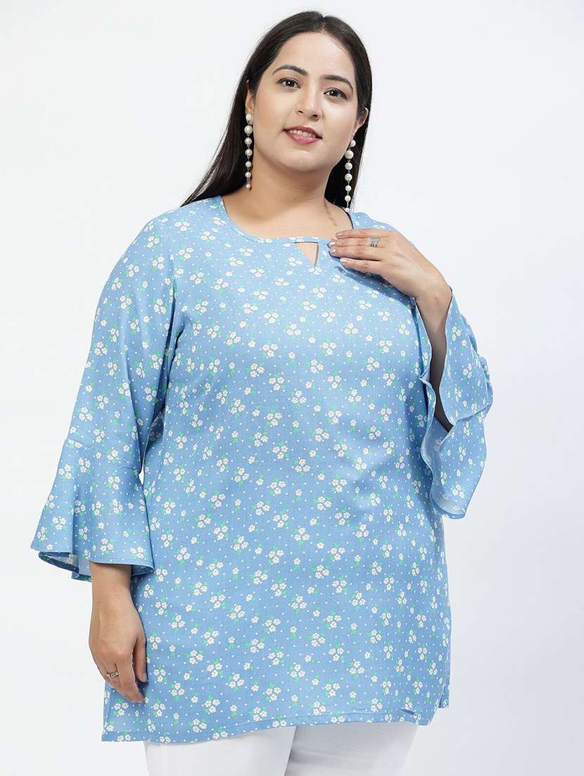 women floral printed bell sleeves plus size top - 21520497 -  Standard Image - 1