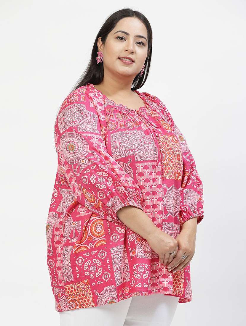 women printed tie up neck plus size top - 21520501 -  Standard Image - 1