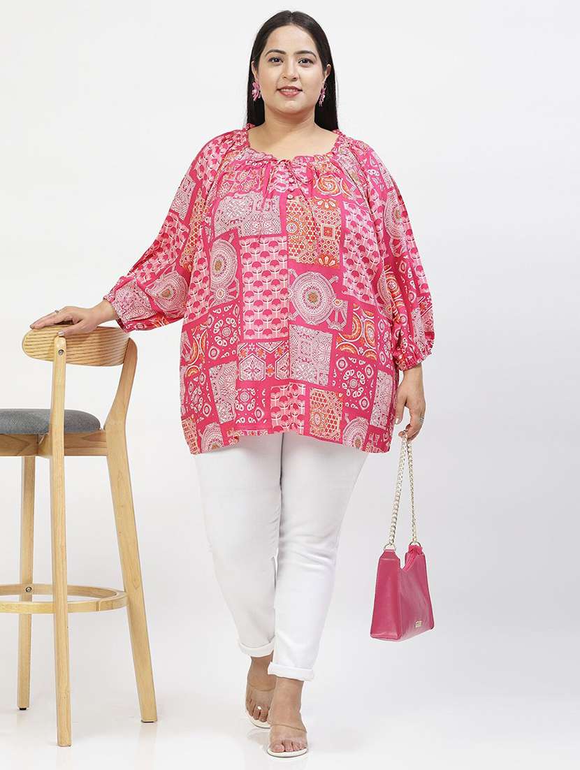 women printed tie up neck plus size top - 21520501 -  Standard Image - 4