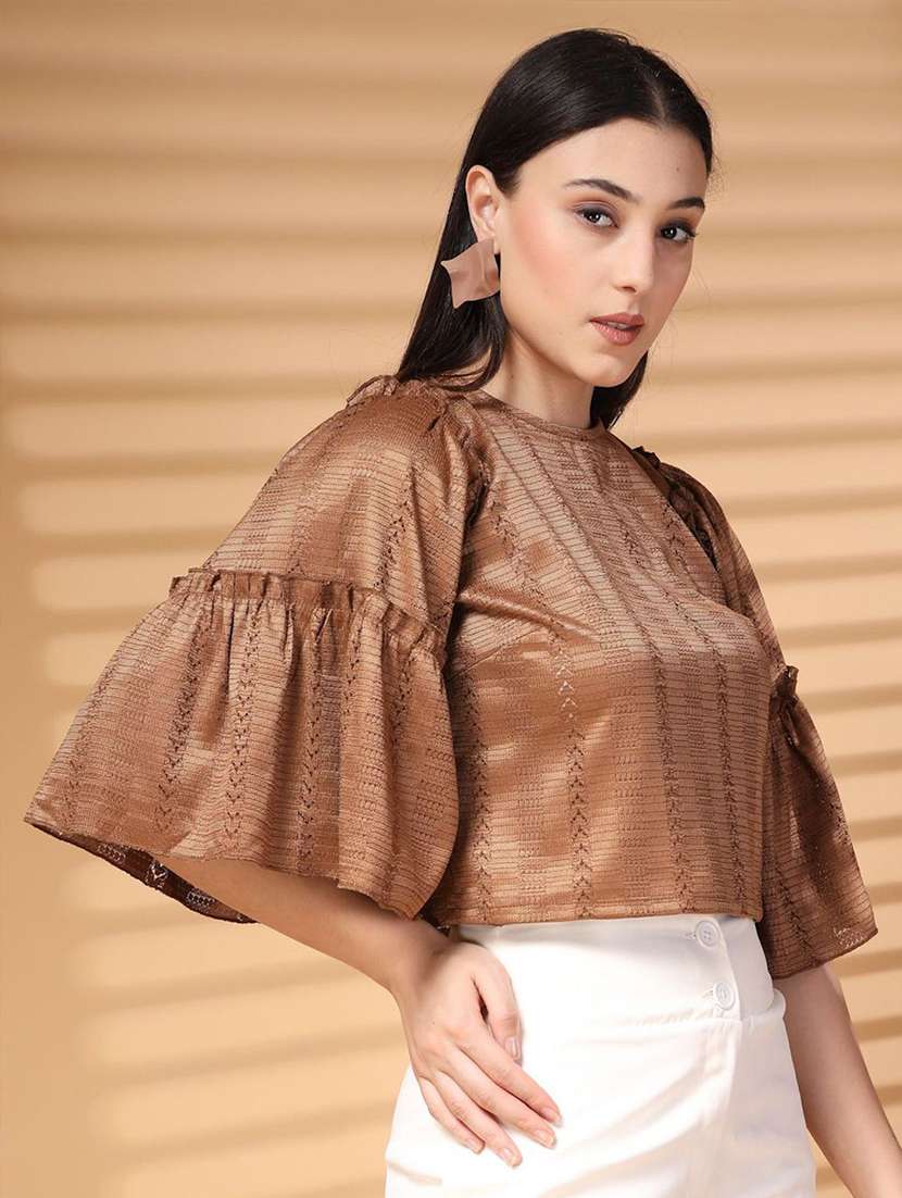 women self design bell sleeves crop top - 21520541 -  Standard Image - 1
