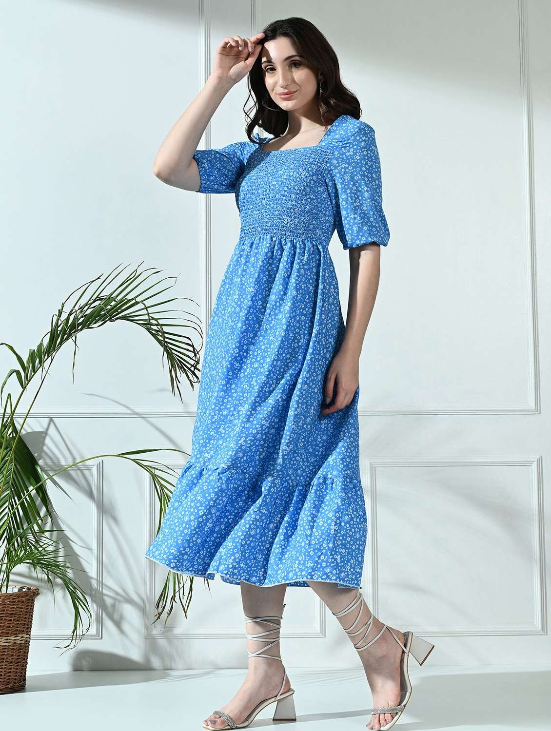 women floral printed square neck tiered dress - 21520549 -  Standard Image - 1