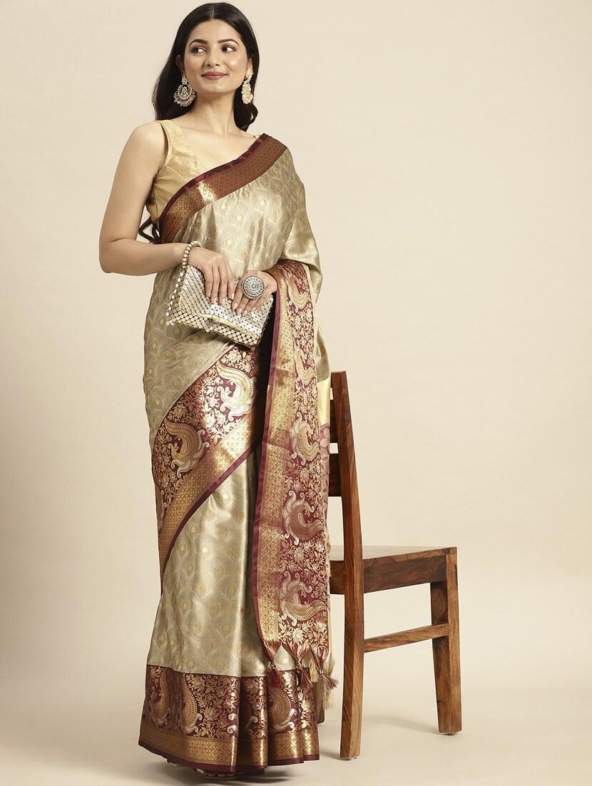 women self design dharmavaram zari bordered saree - 21520560 - Standard Image - 1