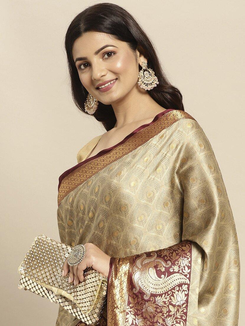 women self design dharmavaram zari bordered saree - 21520560 - Standard Image - 4