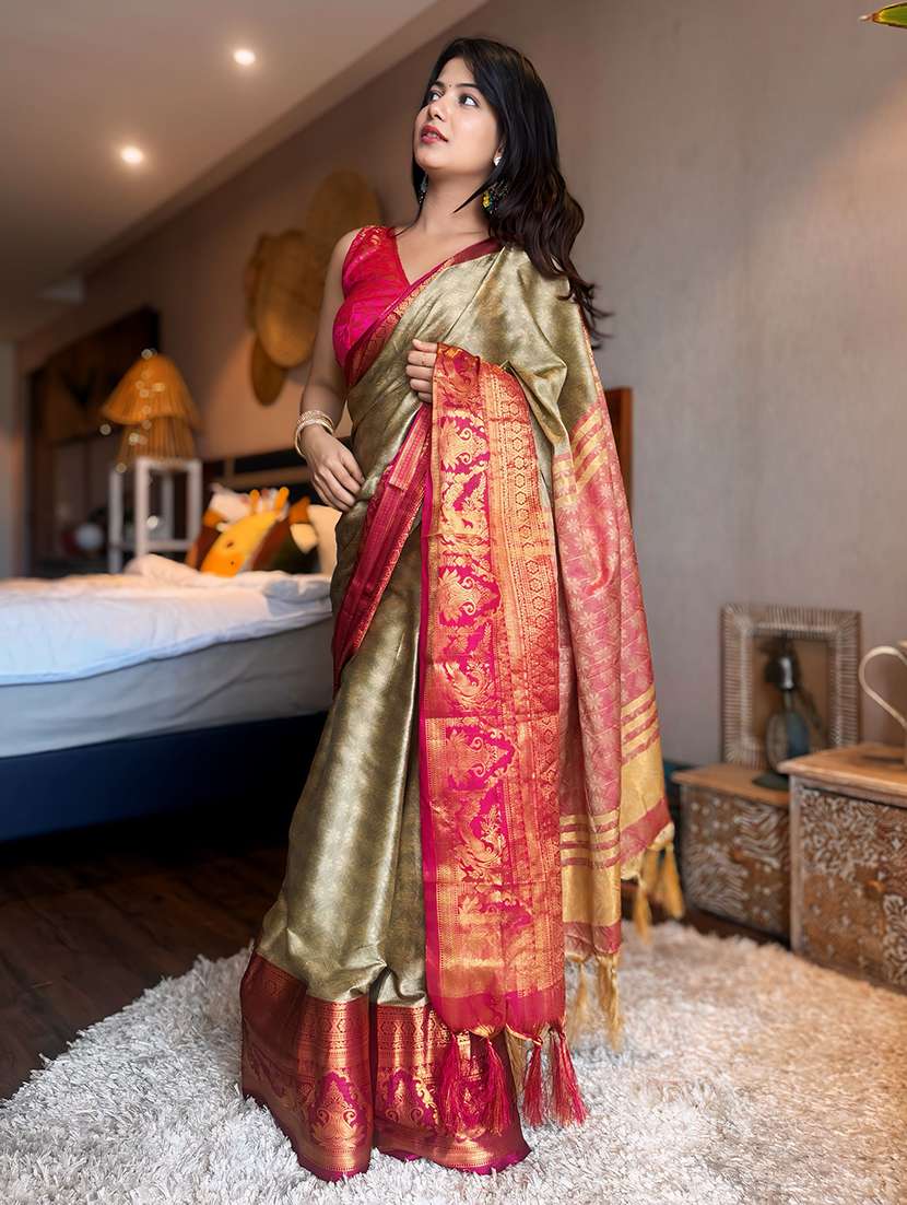 women self design dharmavaram zari bordered saree - 21520567 -  Standard Image - 1