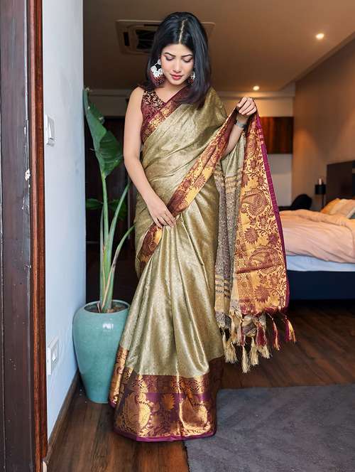 women self design dharmavaram zari bordered saree - 21520577 -  Standard Image - 0