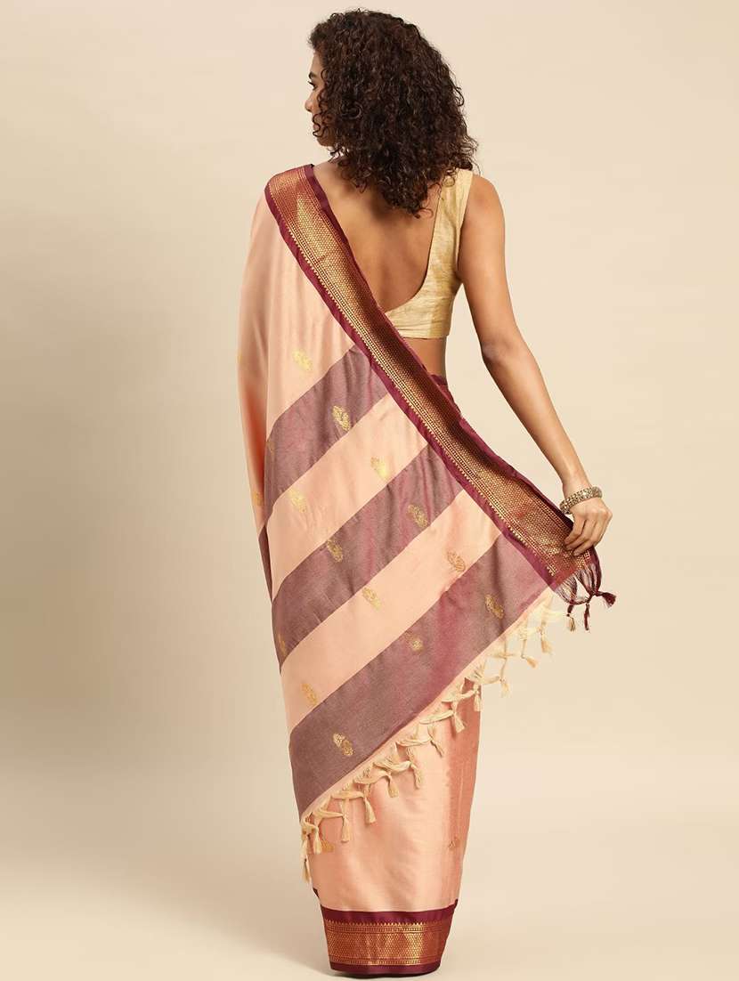 women peach self design zari bordered saree - 21520630 -  Standard Image - 1