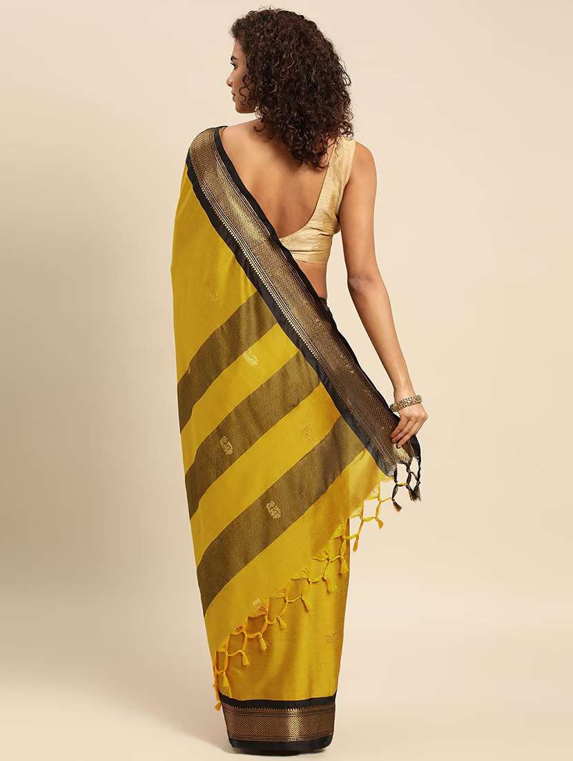women mustard self design zari bordered saree - 21520632 -  Standard Image - 1
