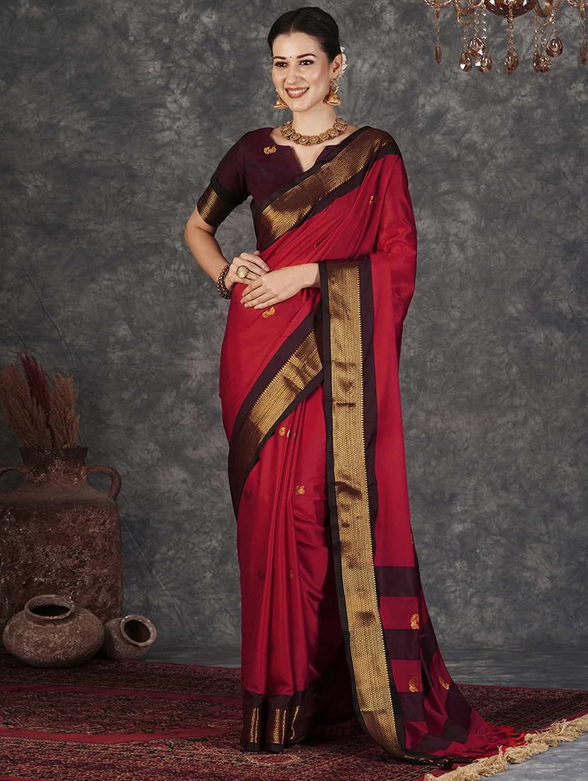 women red self design zari bordered saree - 21520649 -  Zoom Image - 0