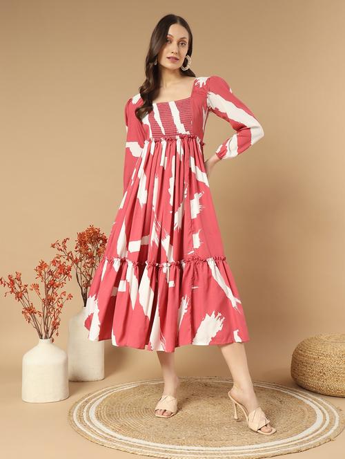 women printed square neck a-line dress - 21520705 - Standard Image - 0