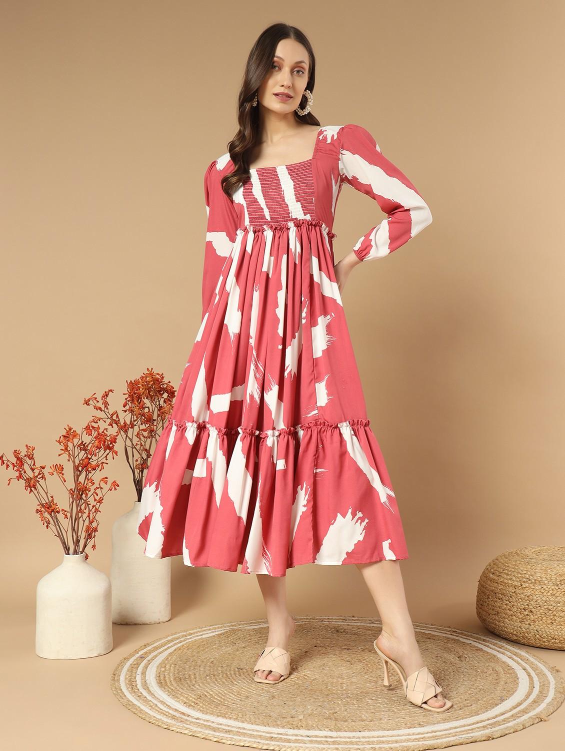 women printed square neck a-line dress - 21520705 - Zoom Image - 0