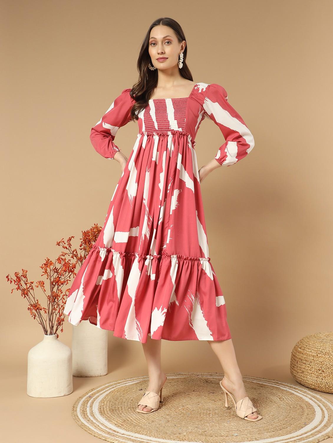 women printed square neck a-line dress - 21520705 - Standard Image - 1