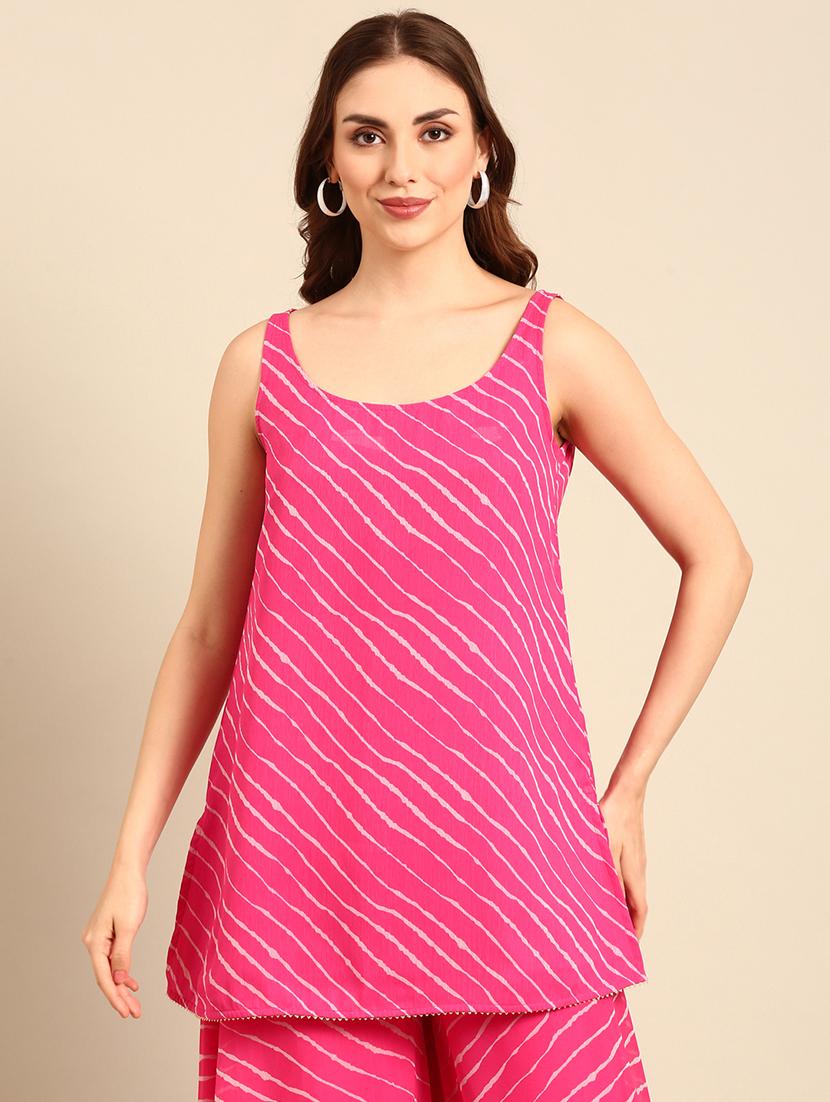 women leheriya printed sleeveless straight kurti - 21520711 -  Zoom Image - 0