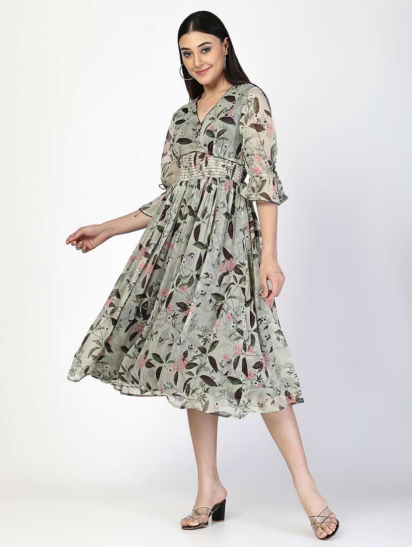 women printed v neck fit & flare dress - 21520717 - Zoom Image - 0