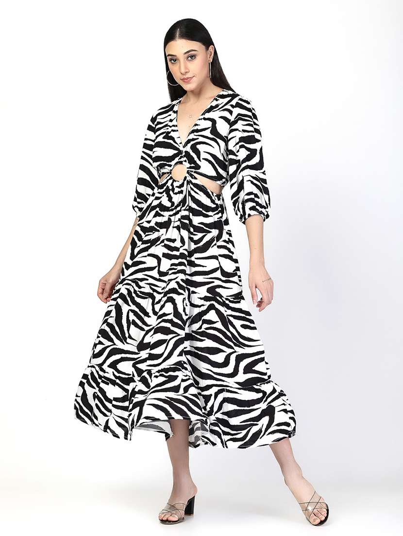 women animal printed cutout tiered dress