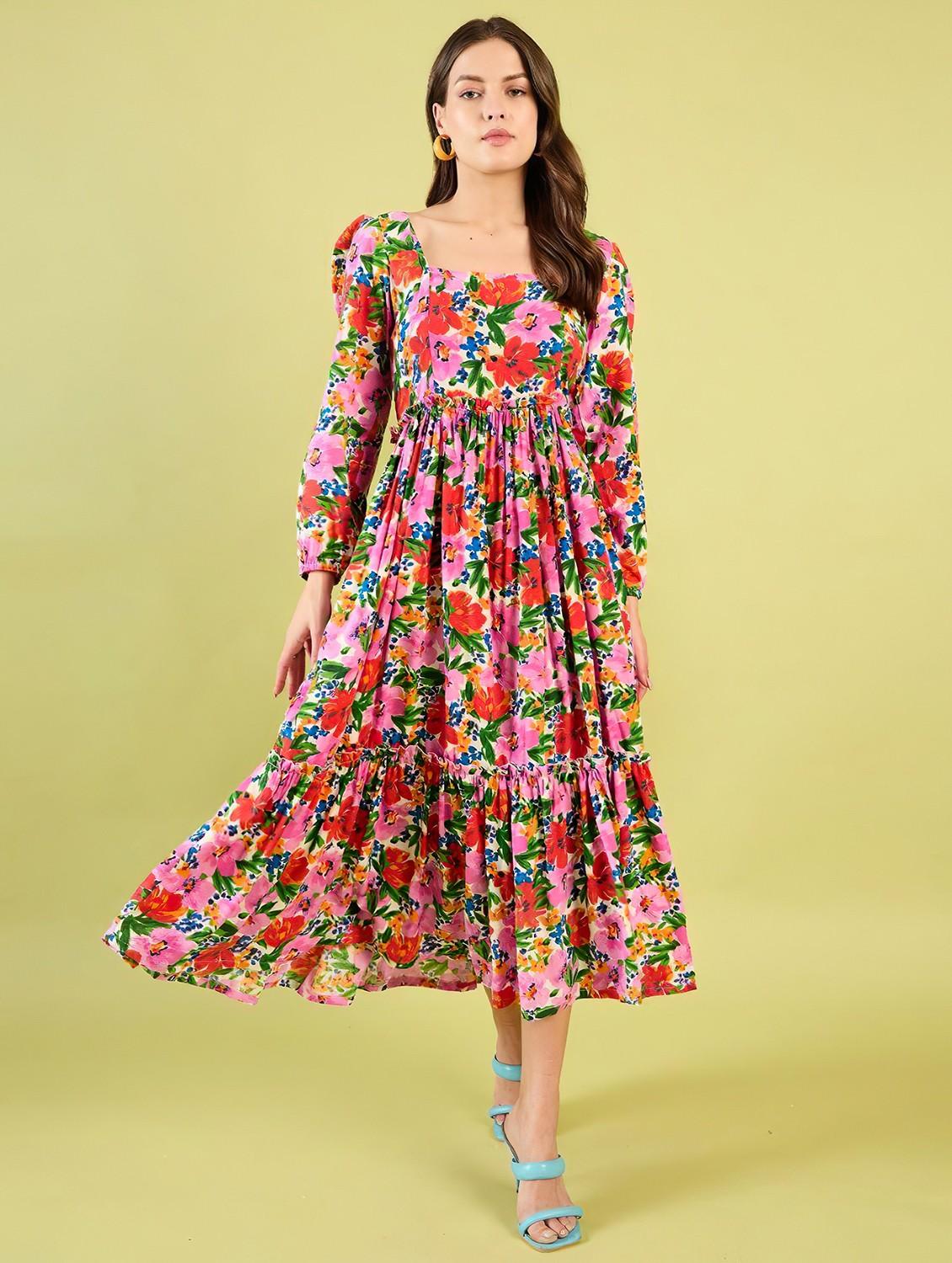 women floral printed square neck a-line dress - 21520731 - Zoom Image - 0
