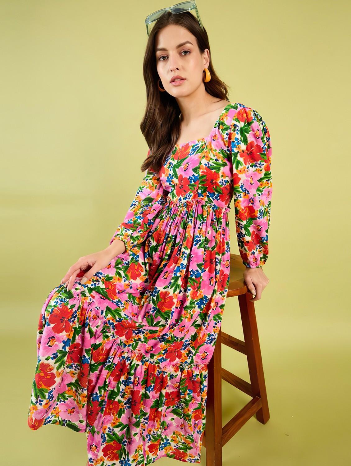 women floral printed square neck a-line dress - 21520731 - Standard Image - 1