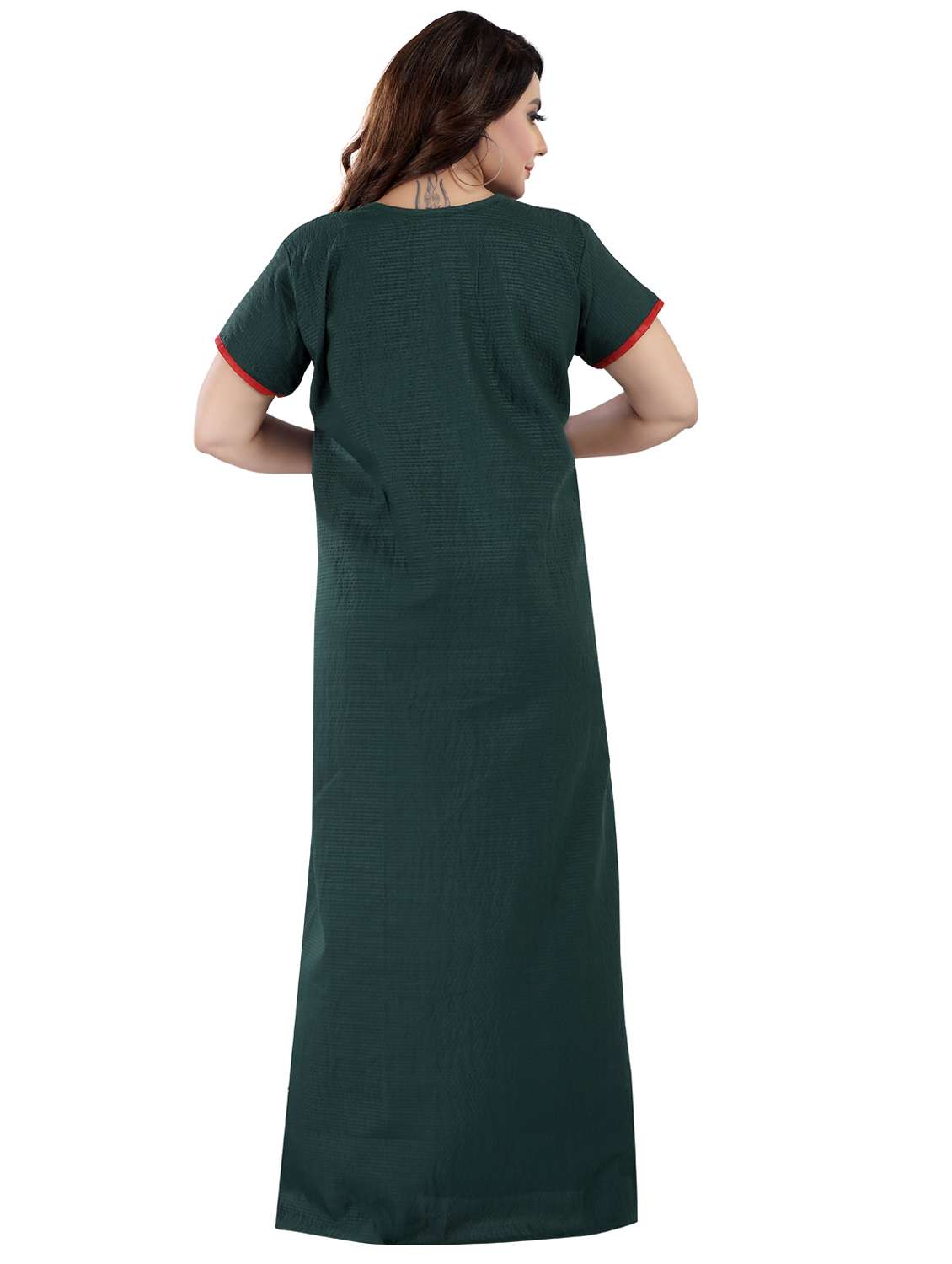 women bottle green cotton blend nighty - 21520938 - Standard Image - 4