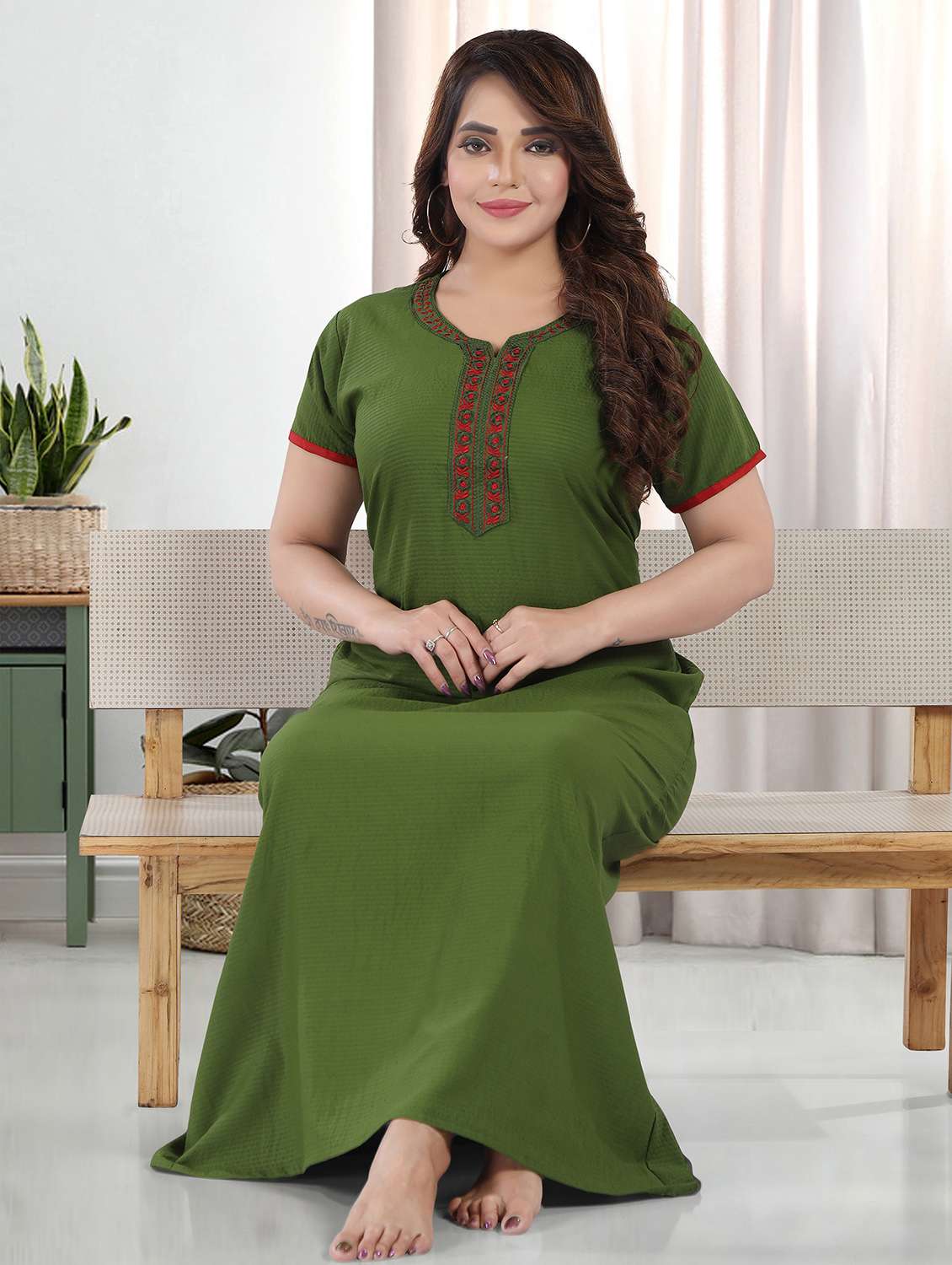 women green cotton blend nighty  - 21520945 -  Standard Image - 1