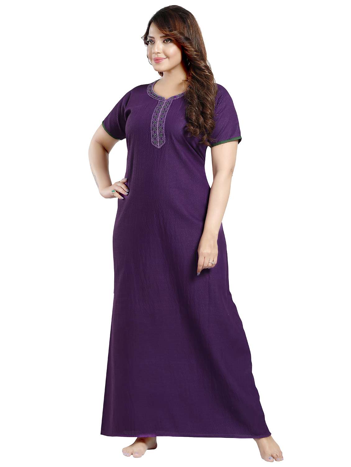 women purple cotton blend nighty - 21520947 - Standard Image - 1