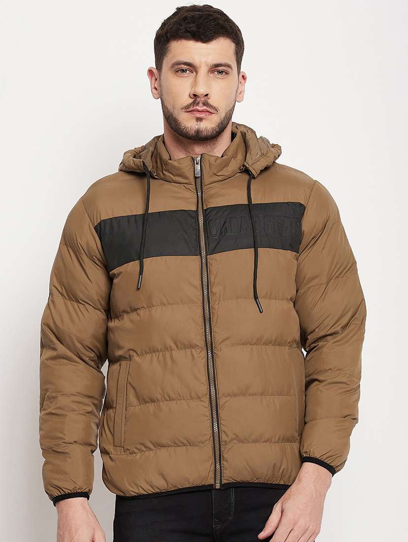 men long sleeve color block quilted jacket