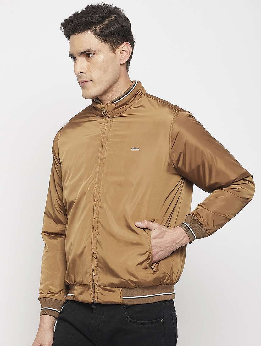 men khaki solids bomber jacket - 21520963 -  Standard Image - 1