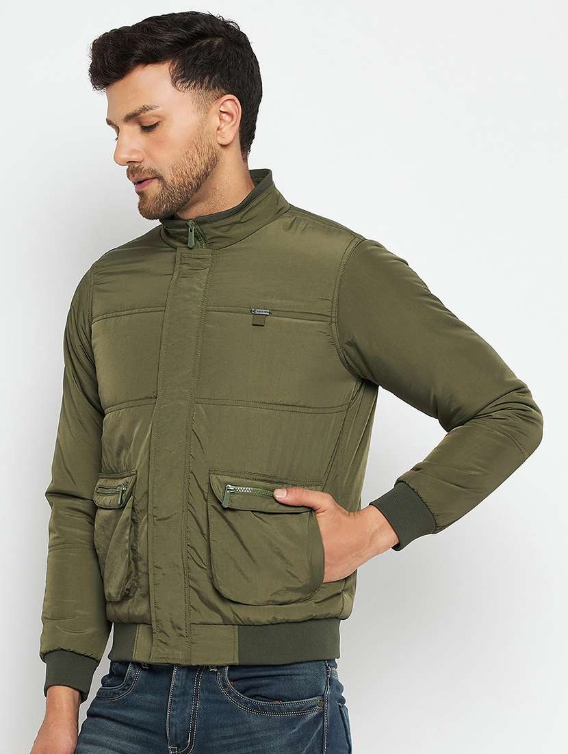 men olive polyester bomber jacket - 21520964 -  Standard Image - 1