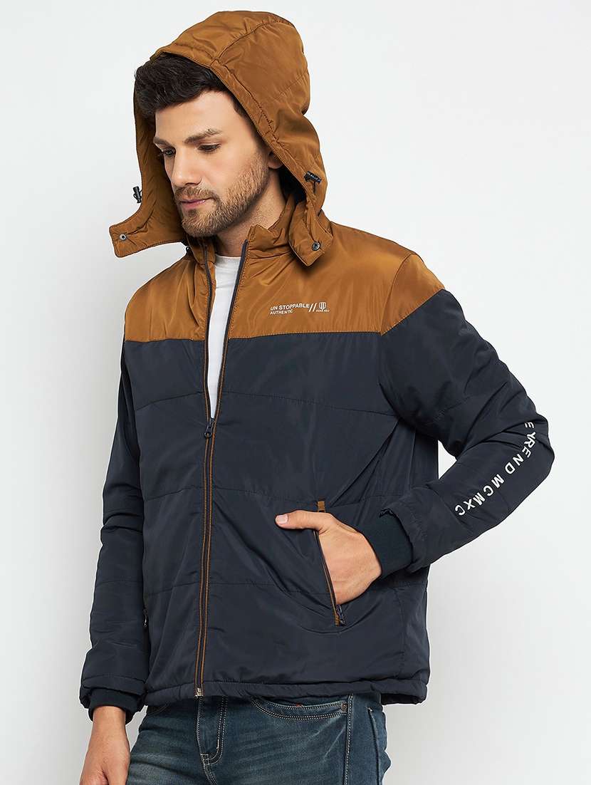 men blue color block quilted jacket - 21520966 -  Standard Image - 1