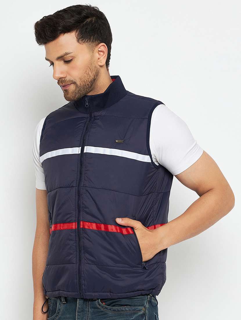 men solids sleeveless bomber jacket - 21520970 -  Standard Image - 1