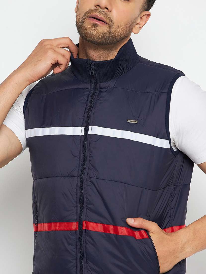 men solids sleeveless bomber jacket - 21520970 -  Standard Image - 4