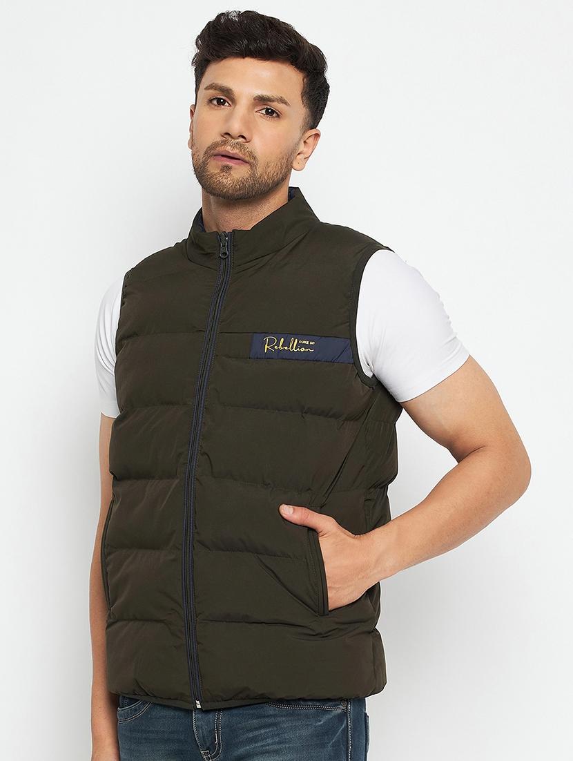 men green solid quilted jacket - 21520973 - Standard Image - 1