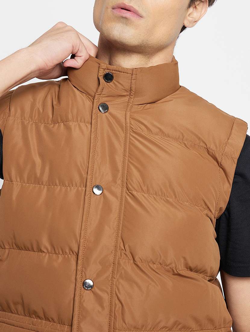 men brown solids quilted jacket - 21520988 -  Standard Image - 4