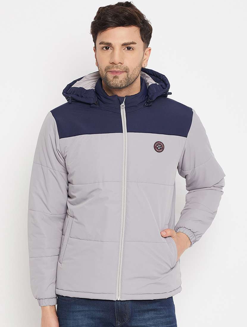 men long sleeve color block quilted jacket