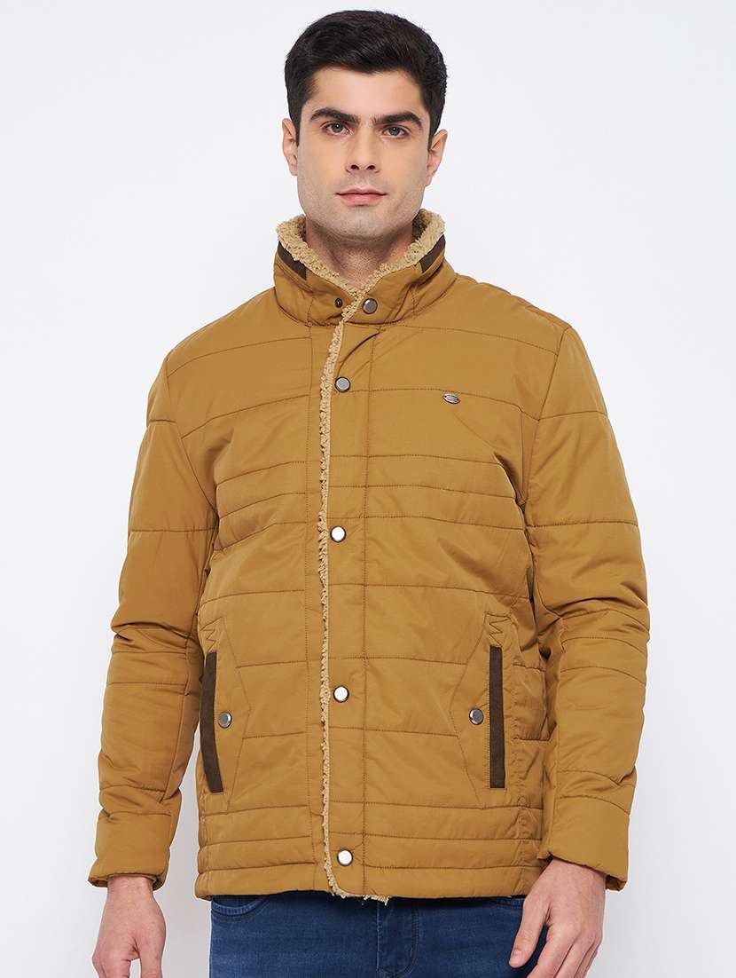 men brown polyester bomber jacket