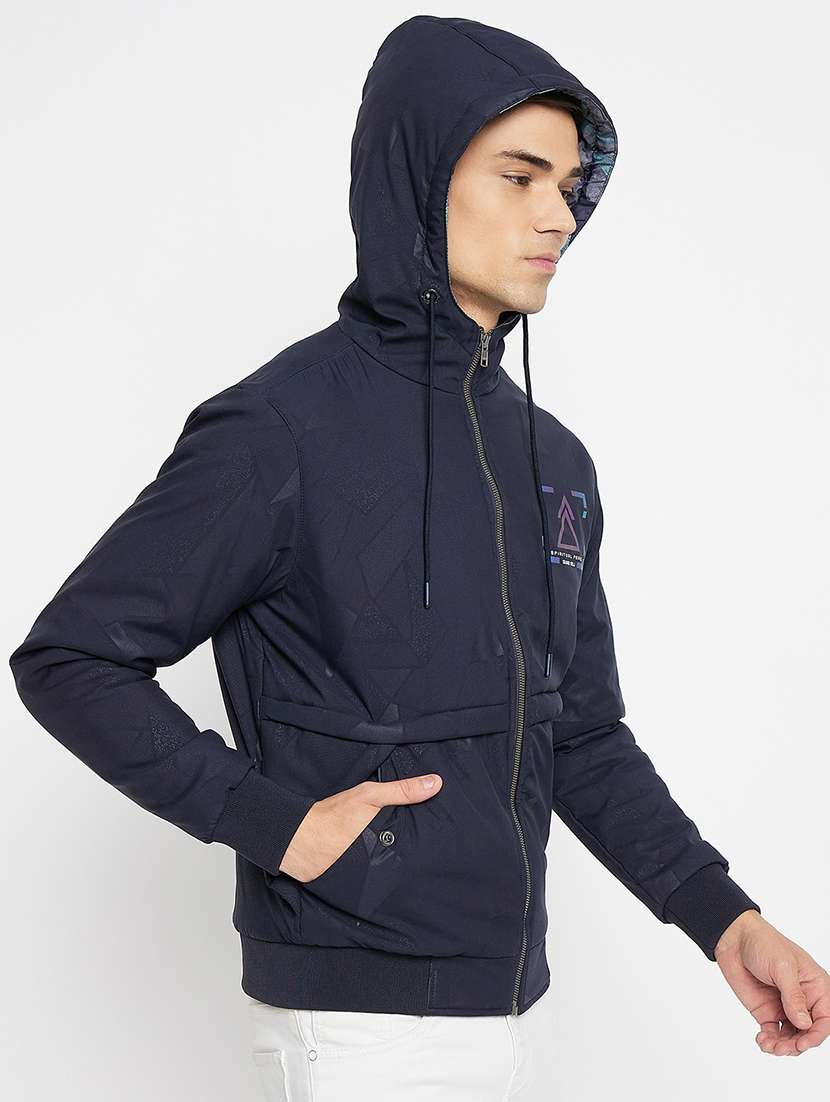 men navy blue polyester bomber jacket - 21521042 - Standard Image - 1