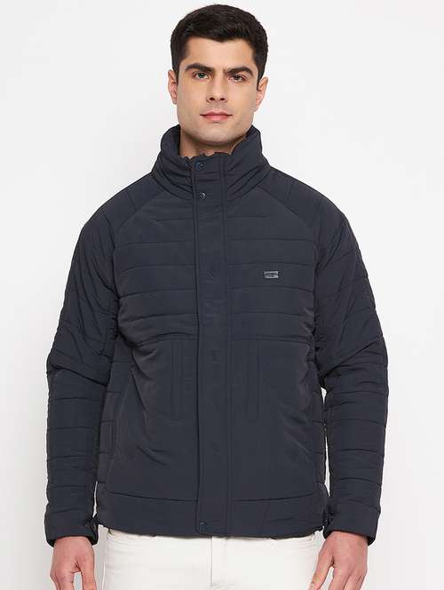 Men Long Sleeve Solid Quilted Jacket